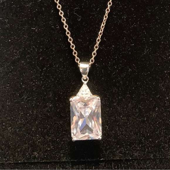 925 SS 24” long chain. Large Emerald cut CZ set in 925 SS raised cage 1”x 1/2” - Picture 6 of 12